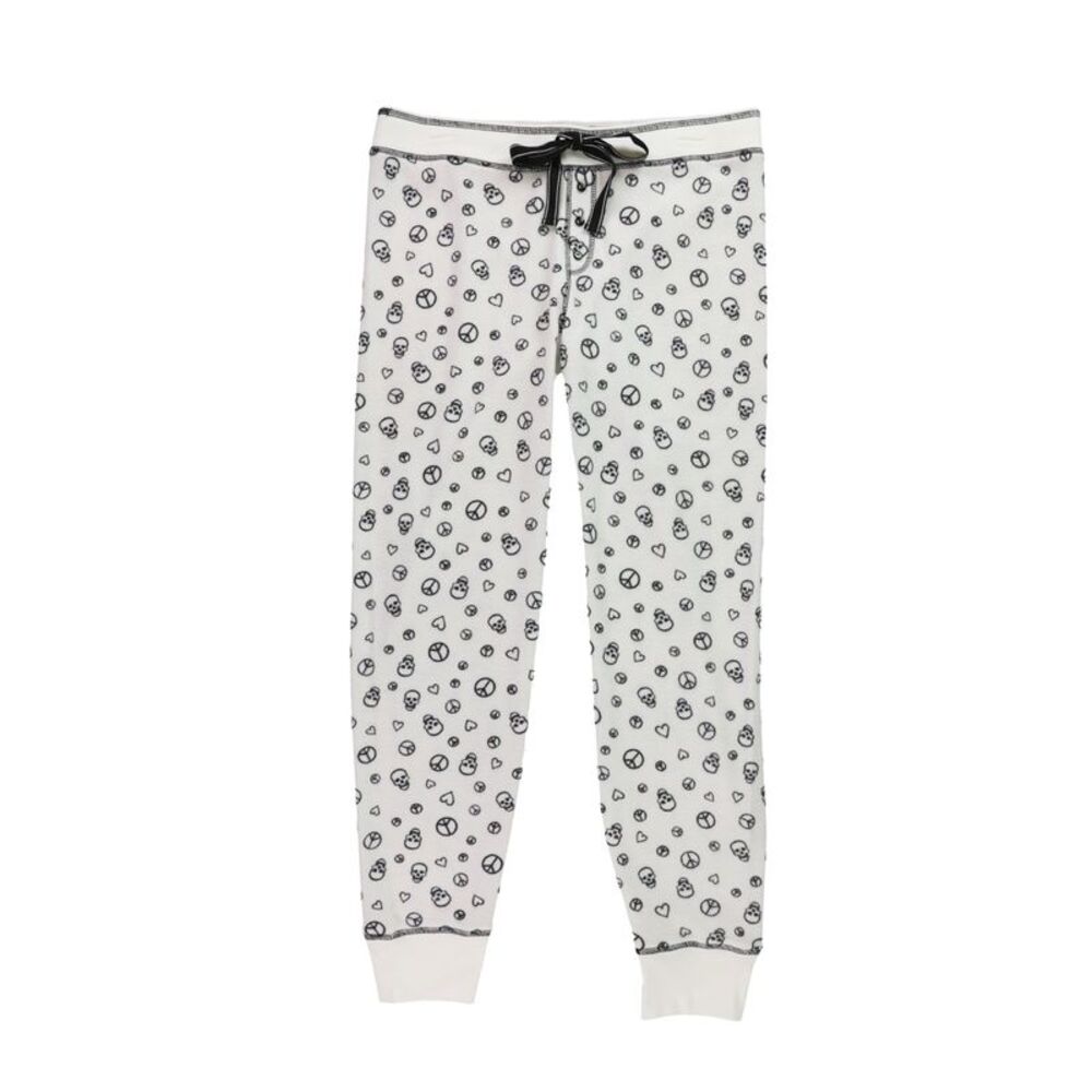 P.J. Salvage Womens Skulls,Hearts, & Peace Signs Pajama Sweatpants, Off-White...